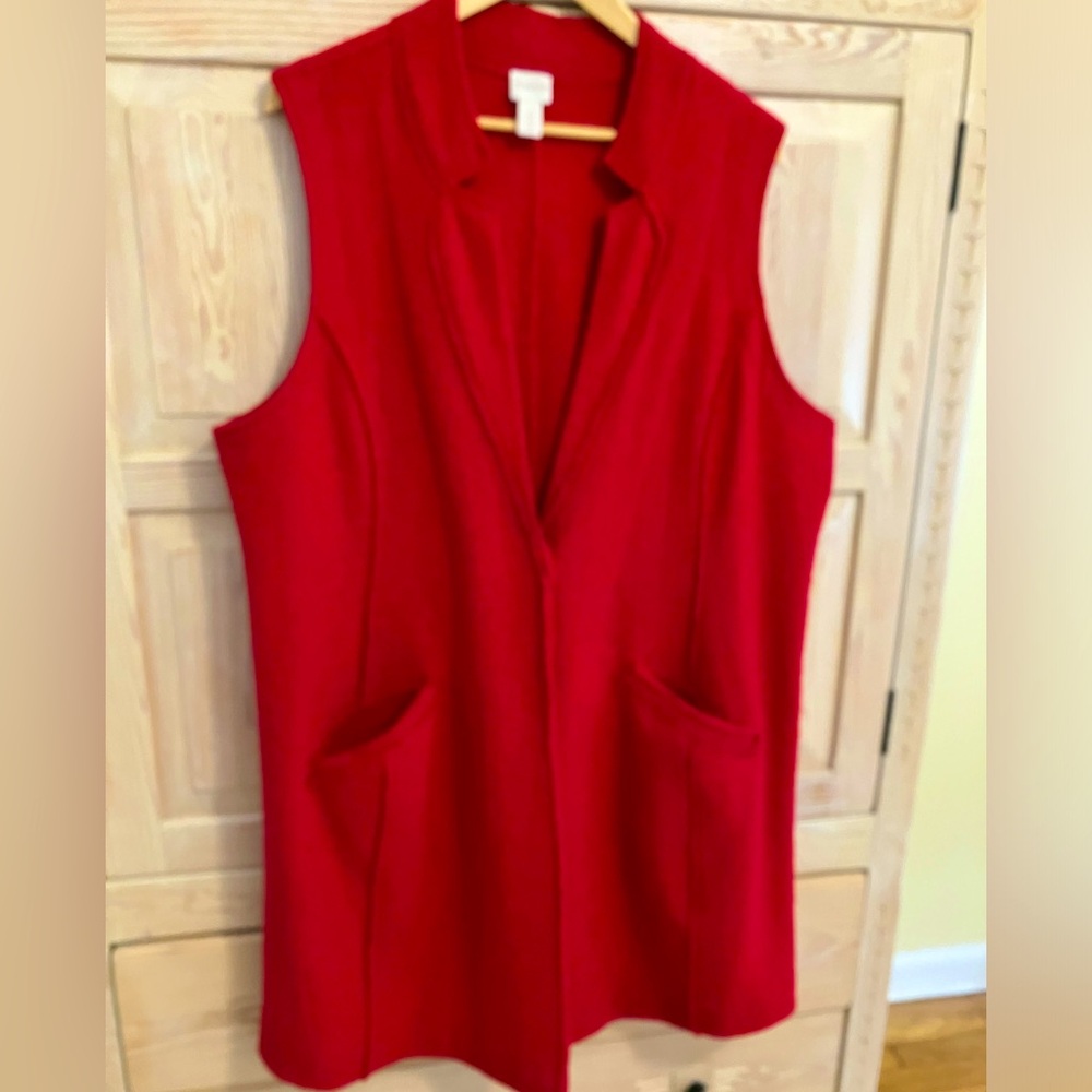 Chico’s Red Wool Cardigan Warm Wool Layer Gorpcore Outdoors Technical Utility